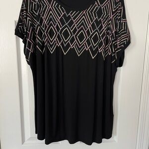 Apt. 9 Black Short Sleeve Scoop Neck Top with Pink, Gold & Silver Sequins